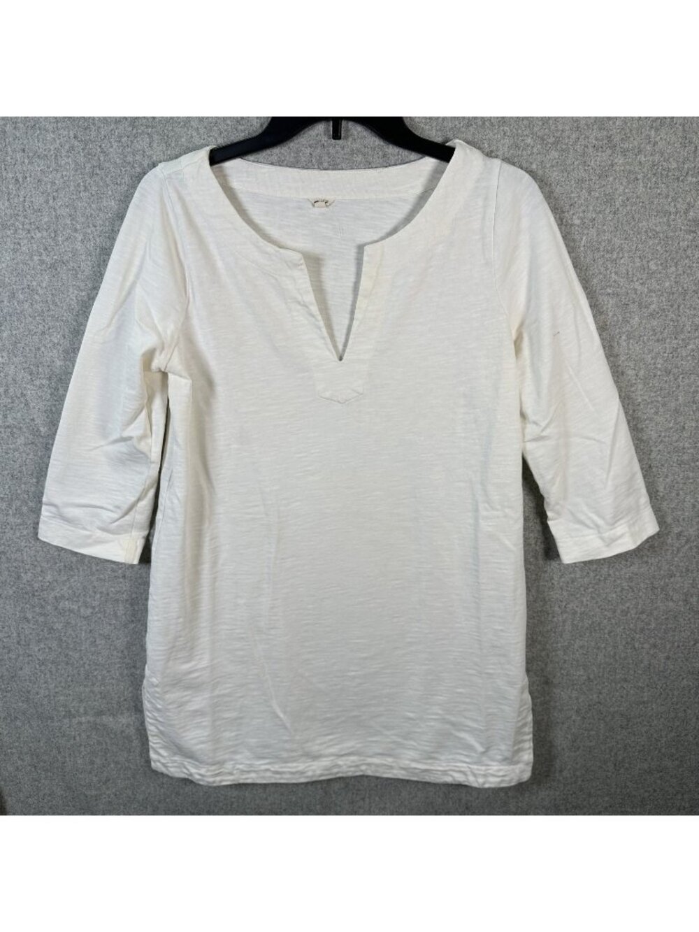 J. Crew Small Womens Top Ivory 2012 100% Cotton Half Sleeve Split V Solid Preppy